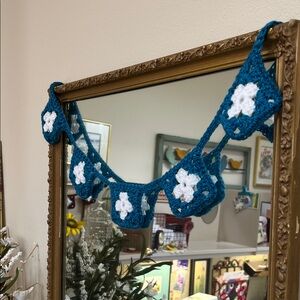 Teal and White Crochet Granny Square Garland Bunting